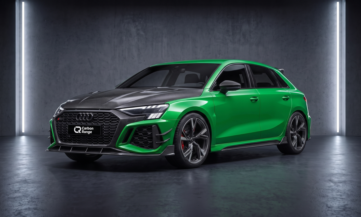 Audi RS3 8Y Carbon Aero Kit Kyalami Green – Front-Schräg