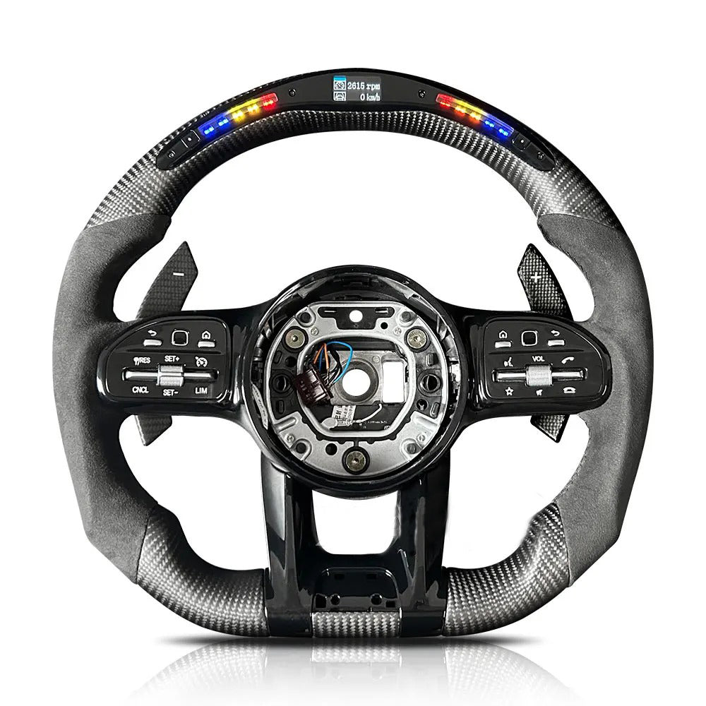 Matt Carbon Performance Lenkrad mit LED-RPM-Anzeige und Carbon Schaltwippen W205 Mopf